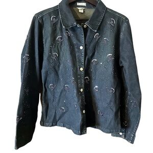 Christopher & Banks Y2K Sequins Sparkle Dark Denim Jacket Size Large Boho